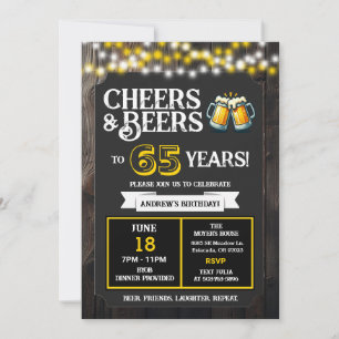 Cheers and Beers to 65 Years Backyard BBQ Birthday Invitation