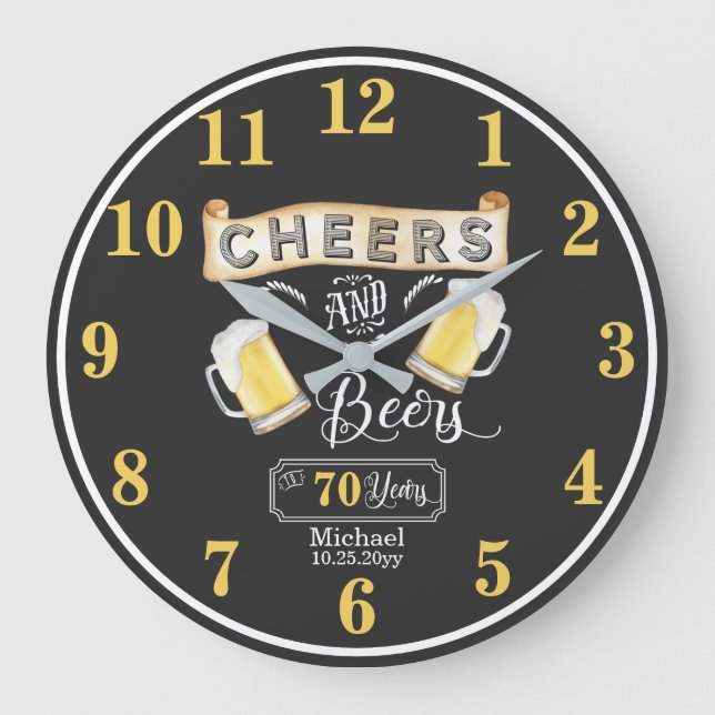 Cheers and Beers to 70 Years Birthday Large Clock (Front)