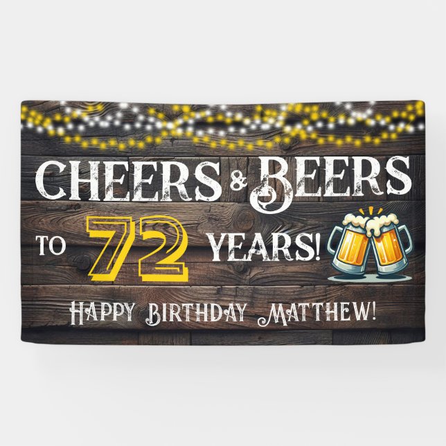 Cheers and Beers to 72 Years Birthday Party Banner (Horizontal)