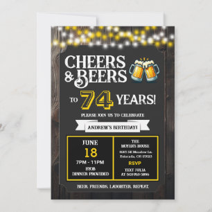 Cheers and Beers to 74 Years Backyard BBQ Birthday Invitation