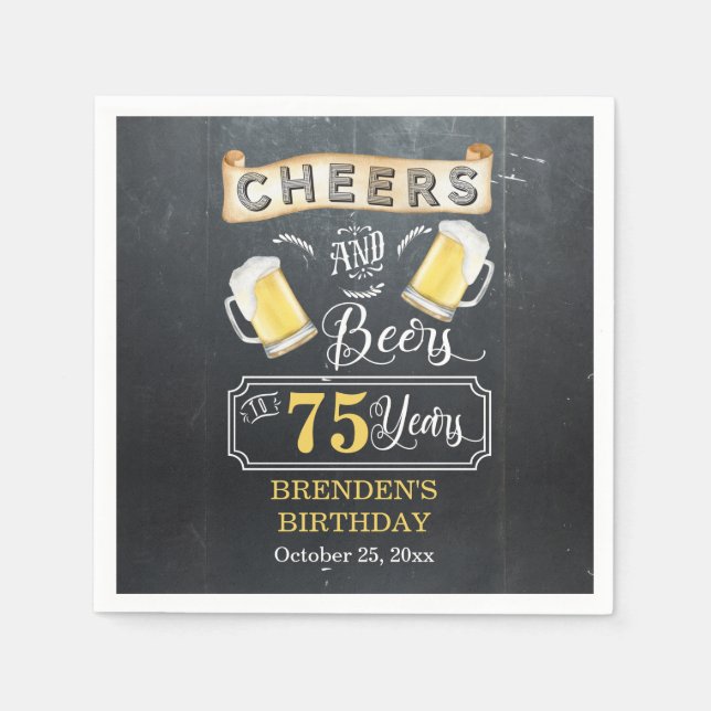 Cheers and Beers to 75 Years Birthday Party Napkin (Front)