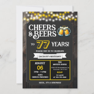 Cheers and Beers to 77 Years Surprise Backyard Invitation