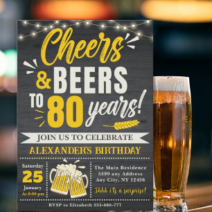 Cheers and Beers to 80 Years, Beer-Themed  Invitation