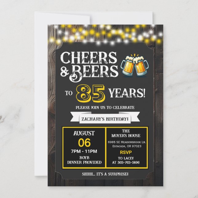Cheers and Beers to 85 Years Surprise Backyard Invitation (Front)