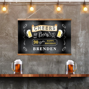 Cheers and Beers to 90 Years Birthday Party Hanging Tapestry