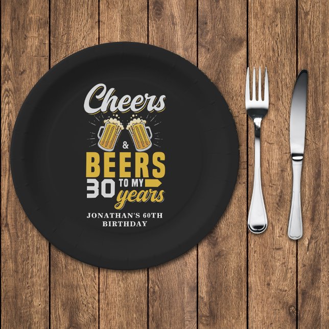 Cheers and Beers to my 30 Years, Any Birthday Paper Plate (Creator Uploaded)