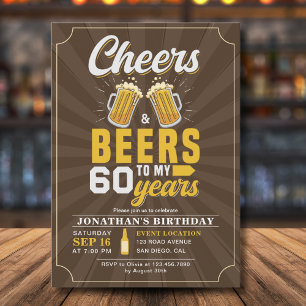 Cheers and Beers to my 60 Years brown color Invitation