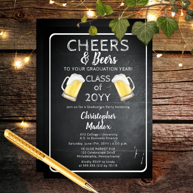 Cheers and Beers to Your Graduation Year Party Invitation (Rustic Cheers and Beers To Your Graduation Year Party Invitation - Print | Download)