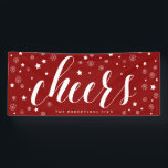 Cheers and Snowflakes | Red Holiday Banner<br><div class="desc">Modern holiday banner featuring modern calligraphy script "cheers" sprinkled with snowflakes and stars pattern. This customisable banner card is available in variety of colours. Other colours and matching items are available.</div>