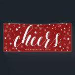 Cheers and Snowflakes | Red Holiday Banner<br><div class="desc">Modern holiday banner featuring modern calligraphy script "cheers" sprinkled with snowflakes and stars pattern. This customisable banner card is available in variety of colours. Other colours and matching items are available.</div>