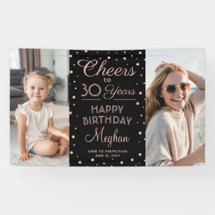 Cheers Any Year Birthday 2 Photo Pink and Black Banner