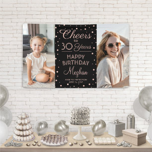 Cheers Any Year Birthday 2 Photo Pink and Black Banner