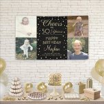 Cheers Any Year Birthday 4 Photo Black Gold 50th Banner<br><div class="desc">Celebrate a happy milestone birthday with a custom 4 photo black and gold party banner. (IMAGE PLACEMENT TIP: An easy way to centre a picture exactly how you want is to crop it before uploading to the Zazzle website.) Design features four photos of your choice, modern script calligraphy customisable "Cheers...</div>