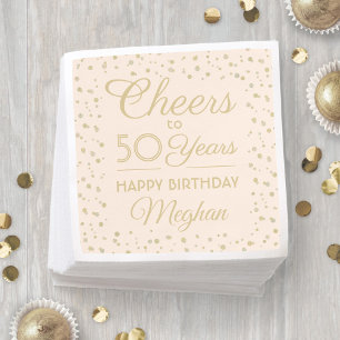 Cheers Any Year Birthday Blush Pink Gold Glitter Napkin