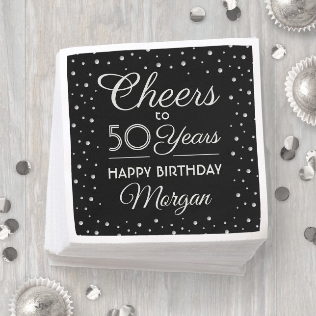 Cheers Any Year Birthday Confetti Black and Silver Napkin (Creator Uploaded)
