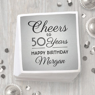 Cheers Any Year Birthday Elegant Black Faux Silver Napkin