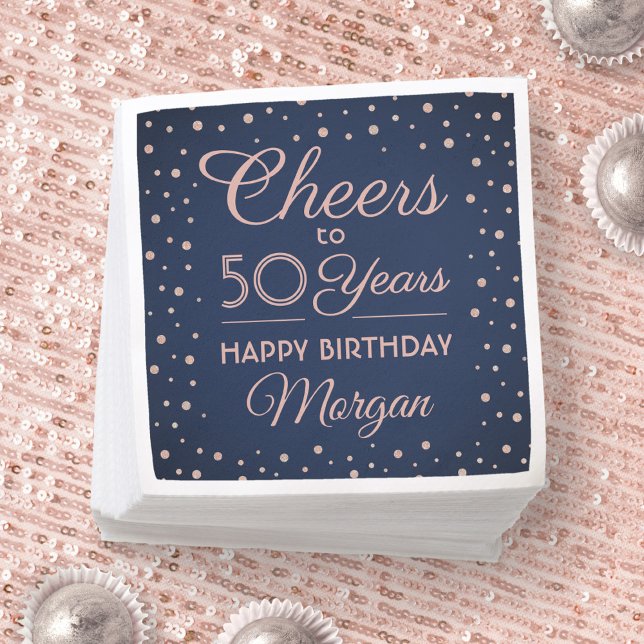 Cheers Any Year Birthday Glitter Navy Blue & Pink Napkin (Creator Uploaded)