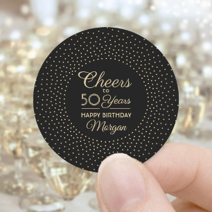Cheers Any Year Birthday Party Black Gold Confetti Classic Round Sticker
