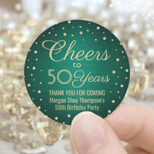 Cheers Any Year Birthday Party Green and Gold 50th Classic Round Sticker