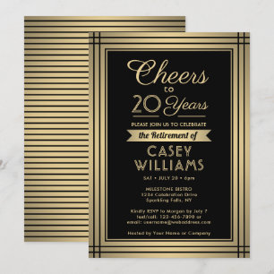 Cheers Any Years Retirement Elegant Black and Gold Invitation