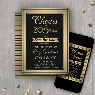 Cheers Any Years Retirement Elegant Black and Gold Save The Date