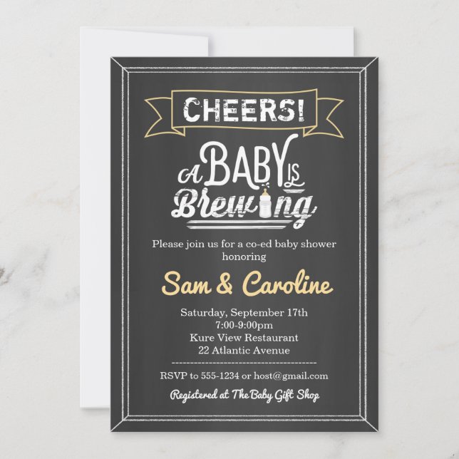 Cheers Baby is Brewing Chalkboard Baby Shower Invitation (Front)