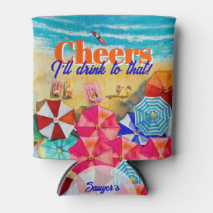 Cheers Beach Life Birthday Party Favour Can Cooler