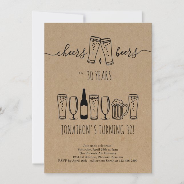Cheers & Beer Birthday Party Invitation - Any Age (Front)