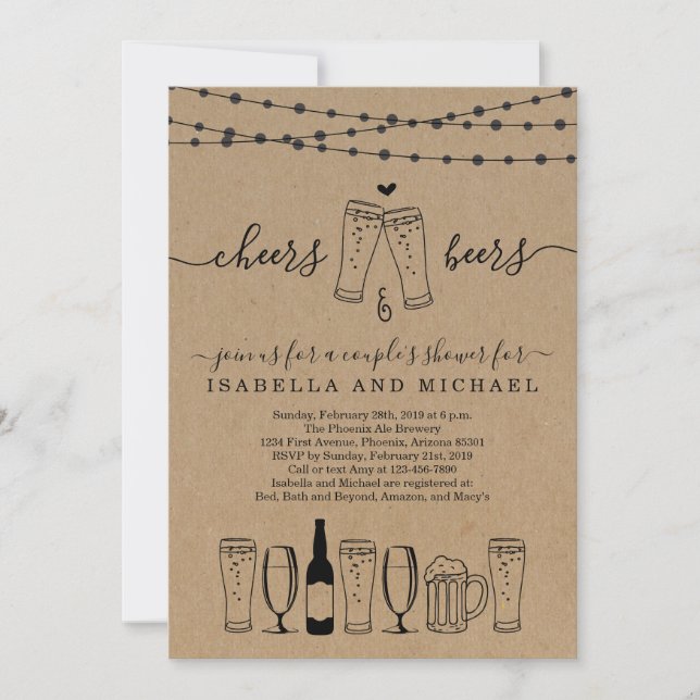 Cheers & Beer Couple's Shower / Rehearsal Dinner Invitation (Front)