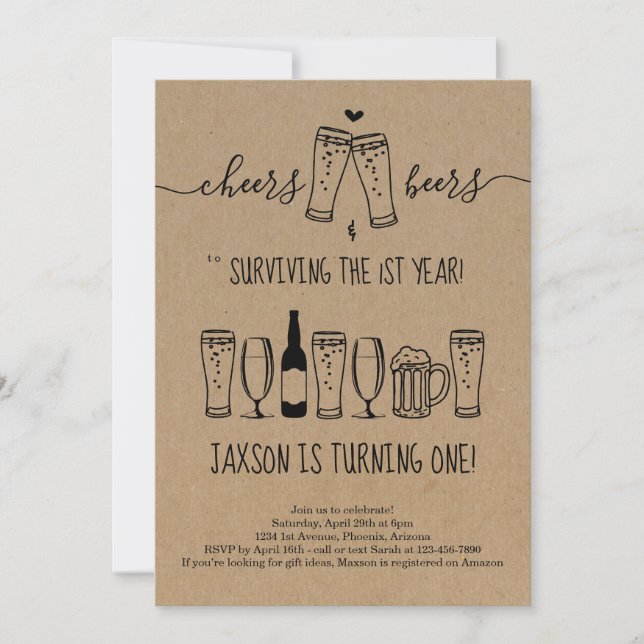 Cheers & Beer First Birthday Party Invitation (Front)