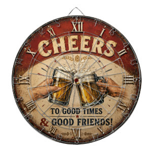 Cheers Beer Rustic Bar Vintage Pub Decor Man Cave Dartboard