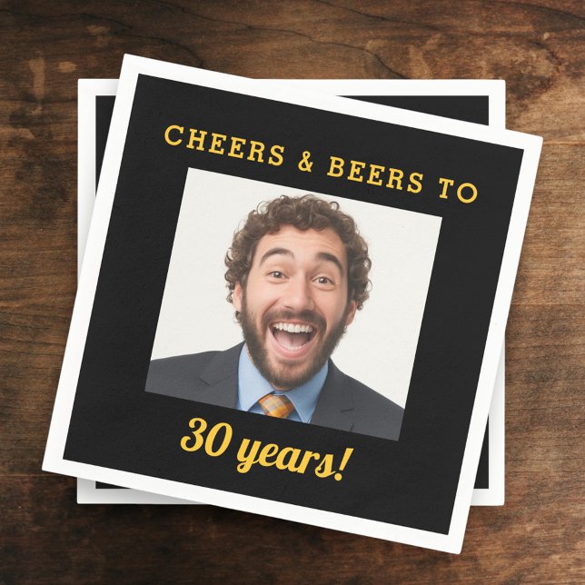 Cheers & Beers 30 Years Old Birthday Photo Napkin (Creator Uploaded)