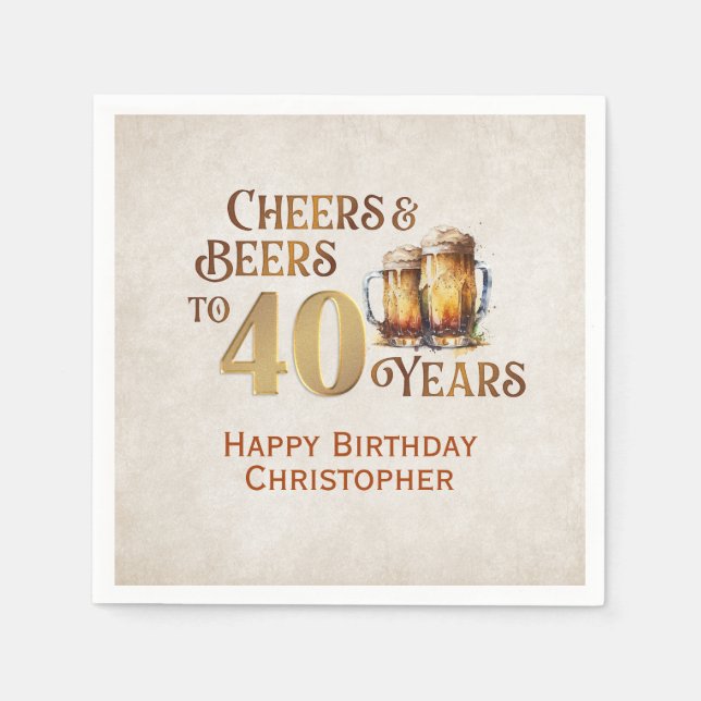 Cheers & Beers 40th Birthday Napkin (Front)