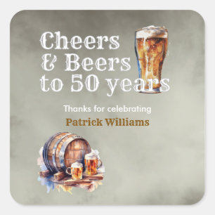 Cheers Beers 50 Years Black Smokey Men's Birthday Square Sticker