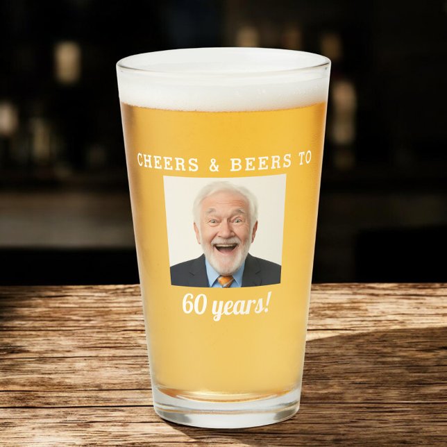 Cheers & Beers 60 Years Old Birthday Photo Glass (Creator Uploaded)