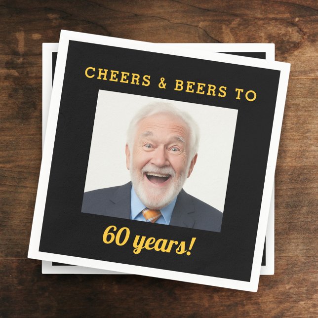 Cheers & Beers 60 Years Old Birthday Photo Napkin (Creator Uploaded)