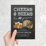 Cheers & Beers 60th Birthday Party Invitation<br><div class="desc">Rustic adult 60th birthday party invitations featuring a chalkboard background,  a selection of watercolor beers,  pretzel,  and a beer barrel,  the saying "cheers & beers to 60 years",  and a modern party template that is easy to personalise.</div>