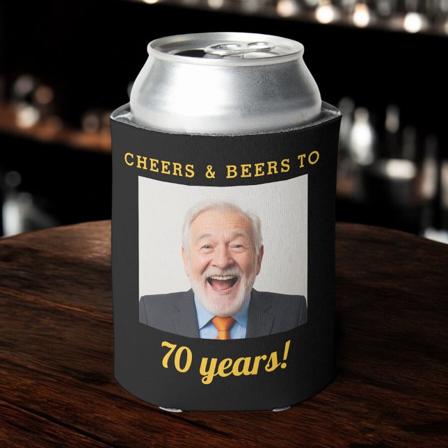 Cheers & Beers 70 Years Birthday Photo Keepsake Can Cooler (Creator Uploaded)
