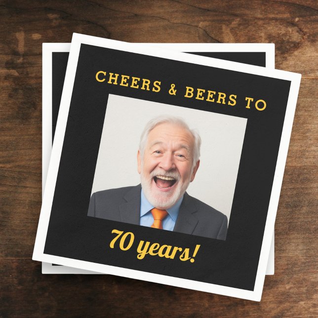 Cheers & Beers 70 Years Old Birthday Photo Napkin (Creator Uploaded)