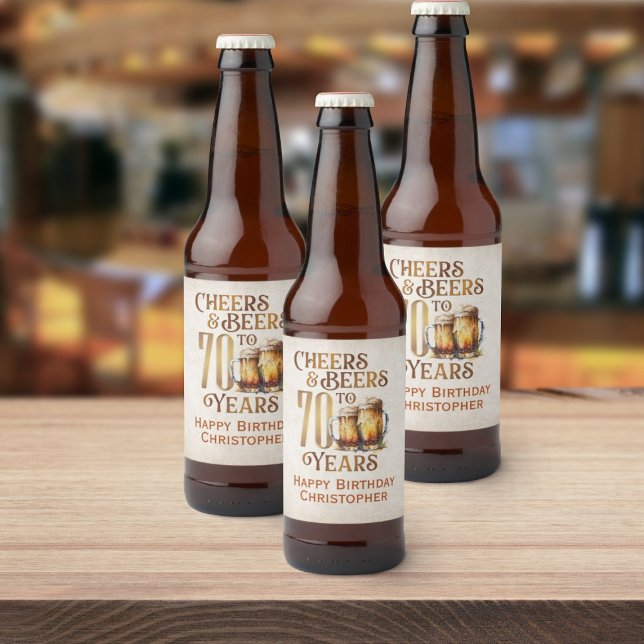 Cheers & Beers 70th Birthday Beer Bottle Label (Creator Uploaded)