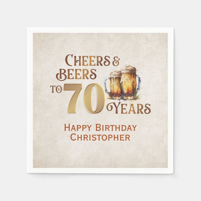 Cheers & Beers 70th Birthday Napkin (Front)