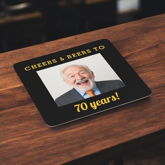 Cheers & Beers 70th Birthday Photo Milestone Square Paper Coaster (Creator Uploaded)