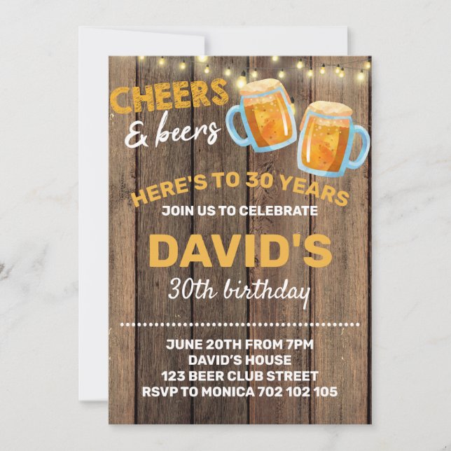 Cheers & Beers Adult Birthday Surprise Man Party Invitation (Front)