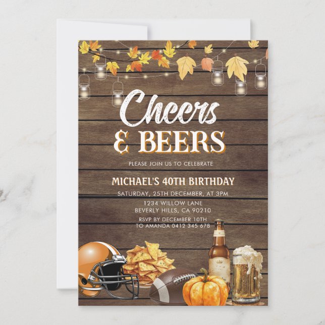 Cheers & Beers Adult Male Birthday Adult Pumpkin Invitation (Front)