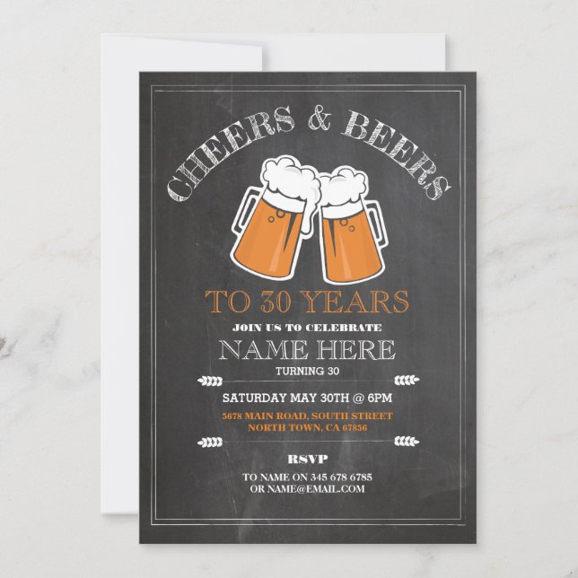 Cheers & Beers Birthday Party 21st 30th Invitation (Front)
