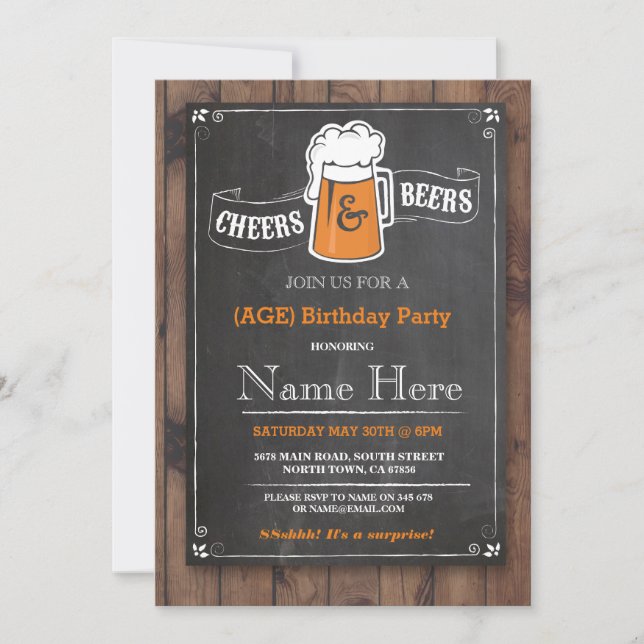 Cheers & Beers Birthday Party 21st 30th Invitation (Front)