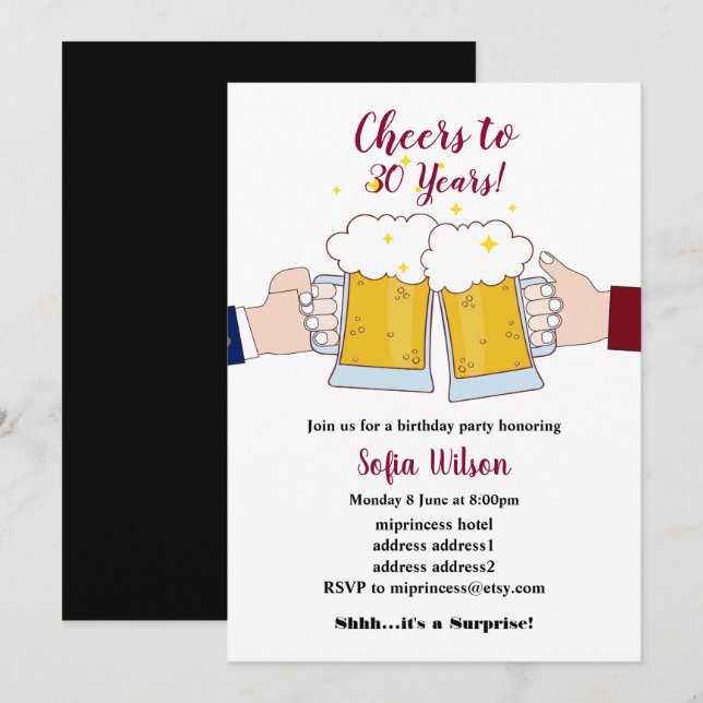 cheers, beers, birthday party invitation (Front/Back)