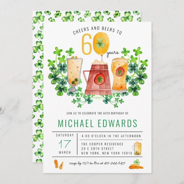 Cheers Beers Birthday St Patrick's Day Party Invitation (Front/Back)