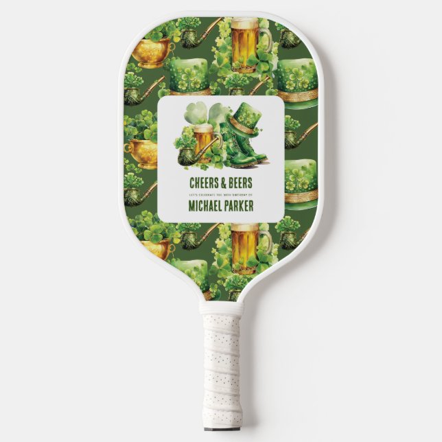 Cheers Beers Birthday St Patrick's Day Pickleball Paddle (Front)