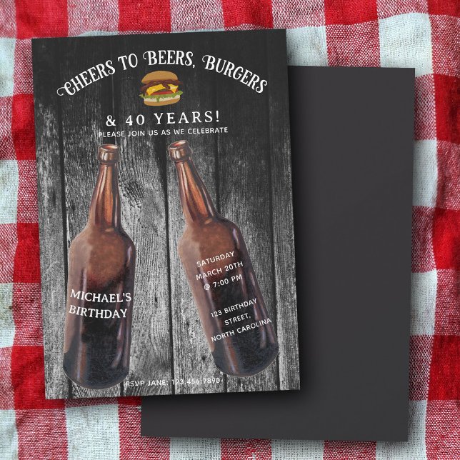 Cheers Beers Burgers 40th Beer Birthday Party Invitation (Cheers Beers Burgers 40th Beer Birthday Party Invitation)